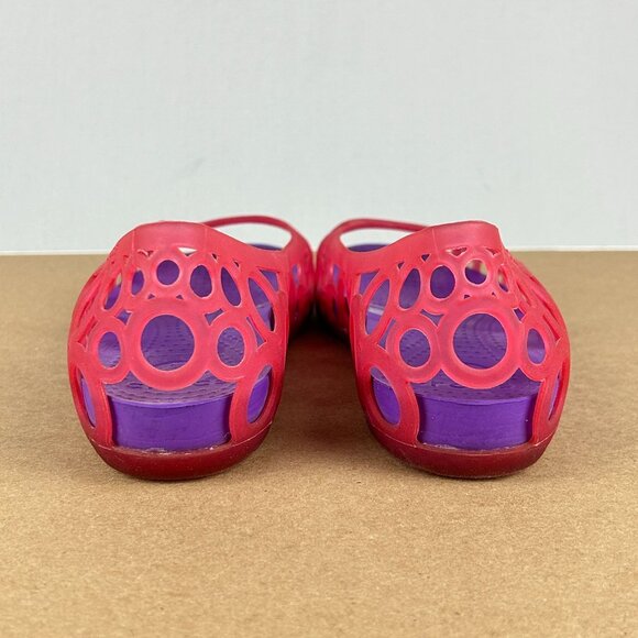 Crocs Adrina Jelly Ballet Flats Junior Girls 6 Pink Purple Circles Slip On Open - Picture 4 of 10